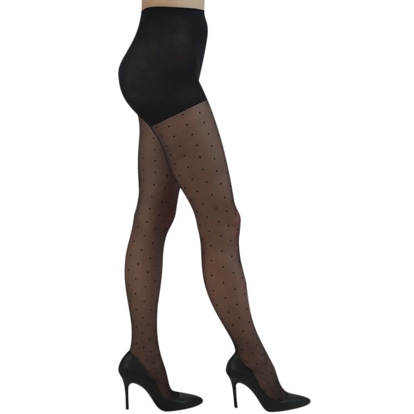 YourTights Sheer Polka Dots Black Tights USA Made - Picture 1 of 6